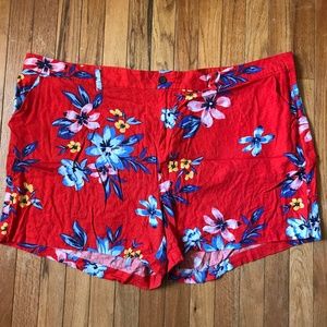 OLD NAVY Red Linen Shorts with Blue Flowers